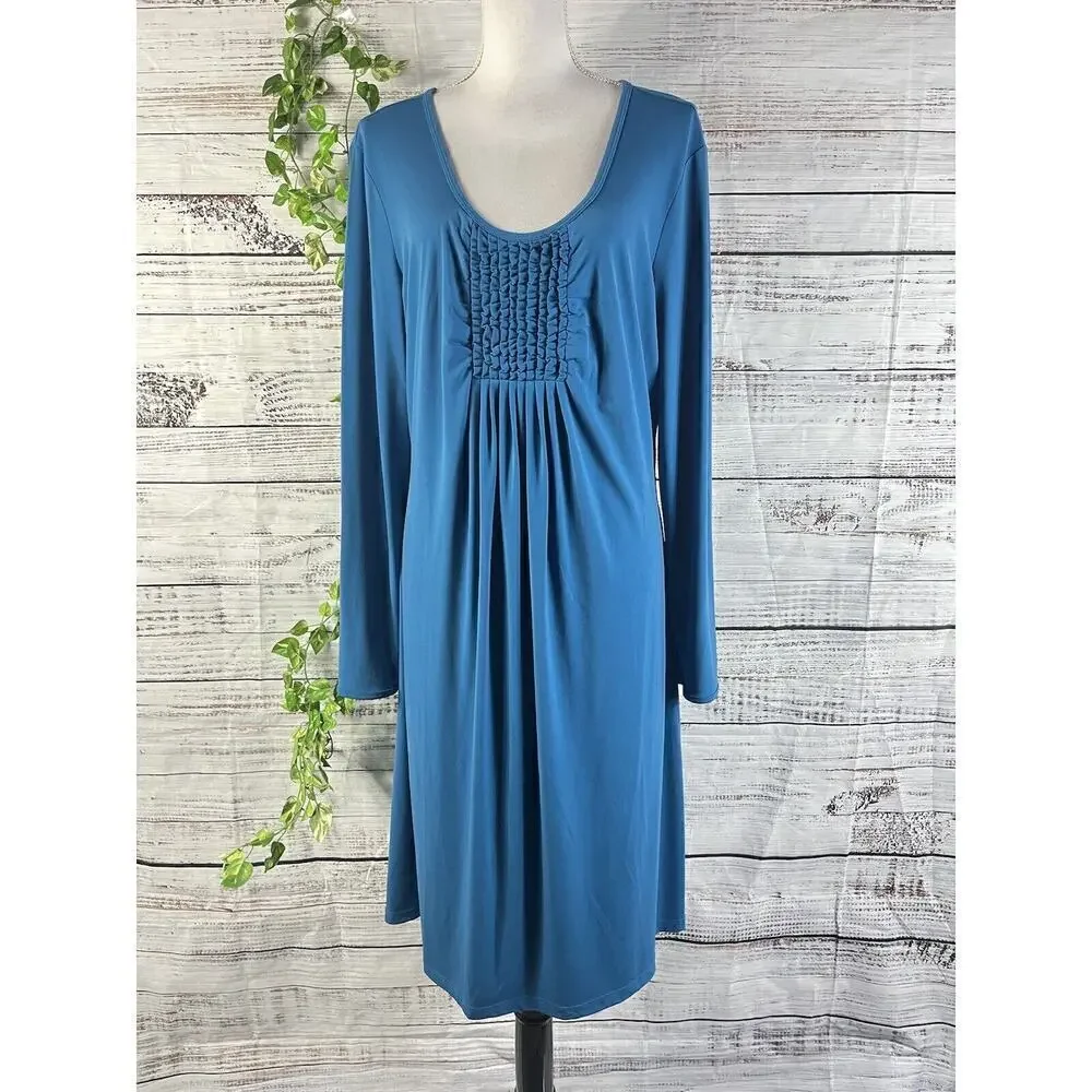 Chadwicks Dress size Extra Large Teal Slinky Stretch Peasant Stretch Modest Boho